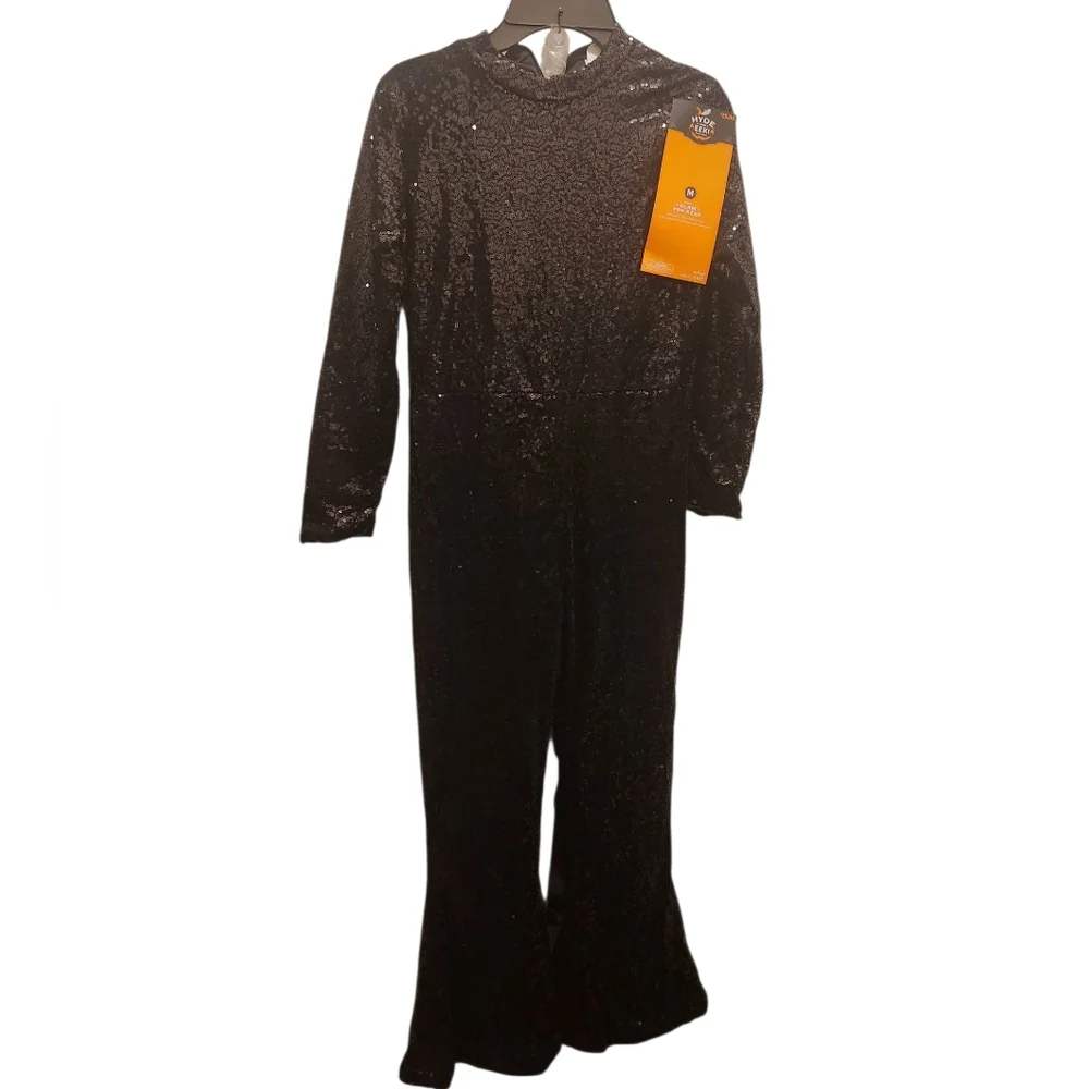 Hyde & Eek Glam Popstar Chic Black Sequin Jumpsuit With Belt And Microphone